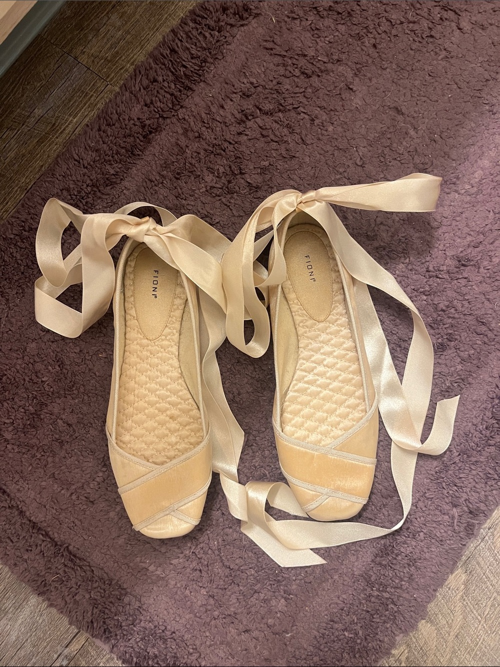 FIONI Clothing Satin Ballet Flats with Ankle Ribbons in Blush